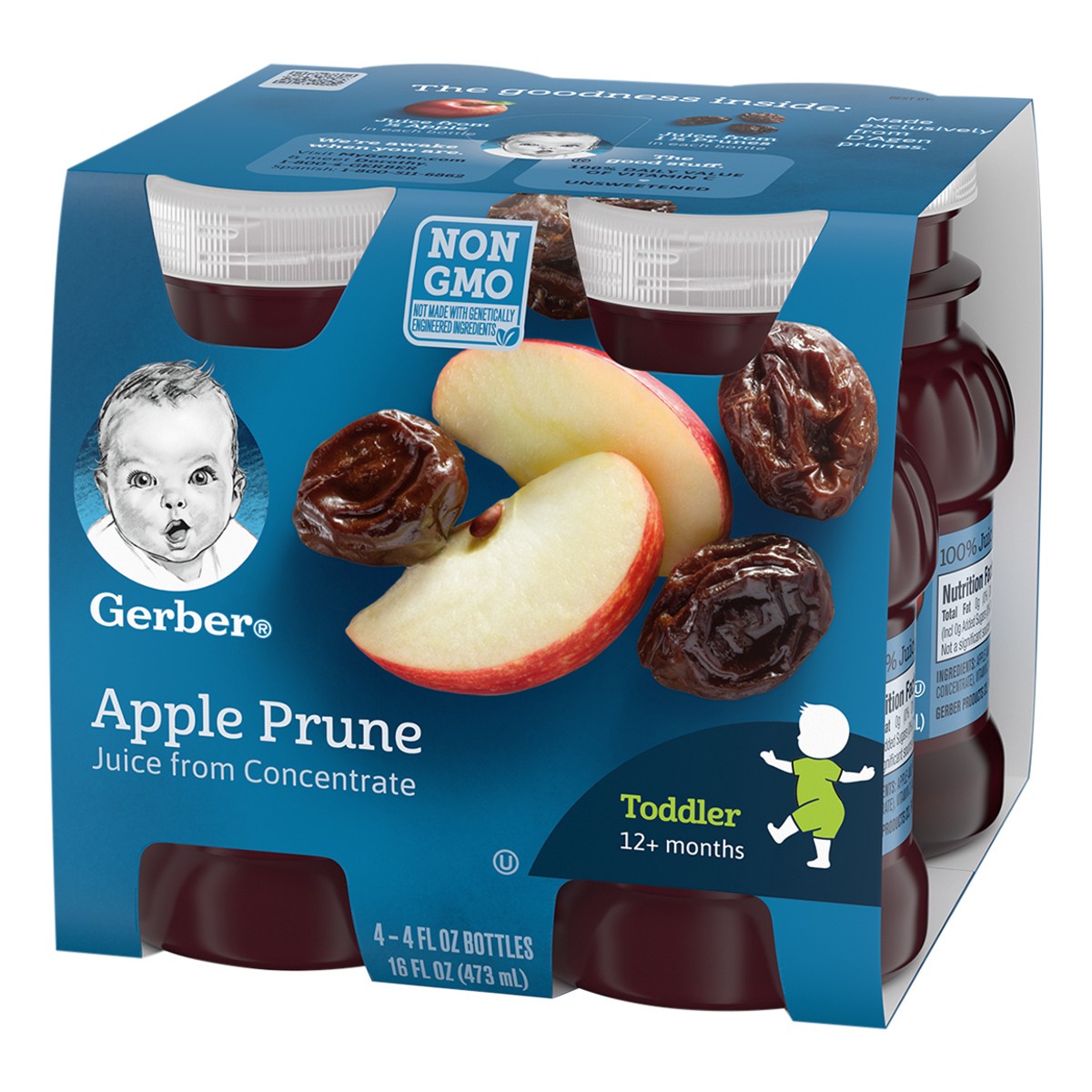 slide 2 of 9, Gerber Apple Prune Juice From Concentrate, 4 ct; 4 fl oz