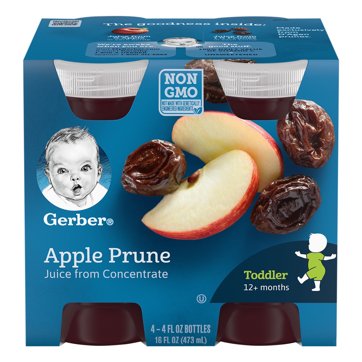 slide 1 of 9, Gerber Apple Prune Juice From Concentrate, 4 ct; 4 fl oz