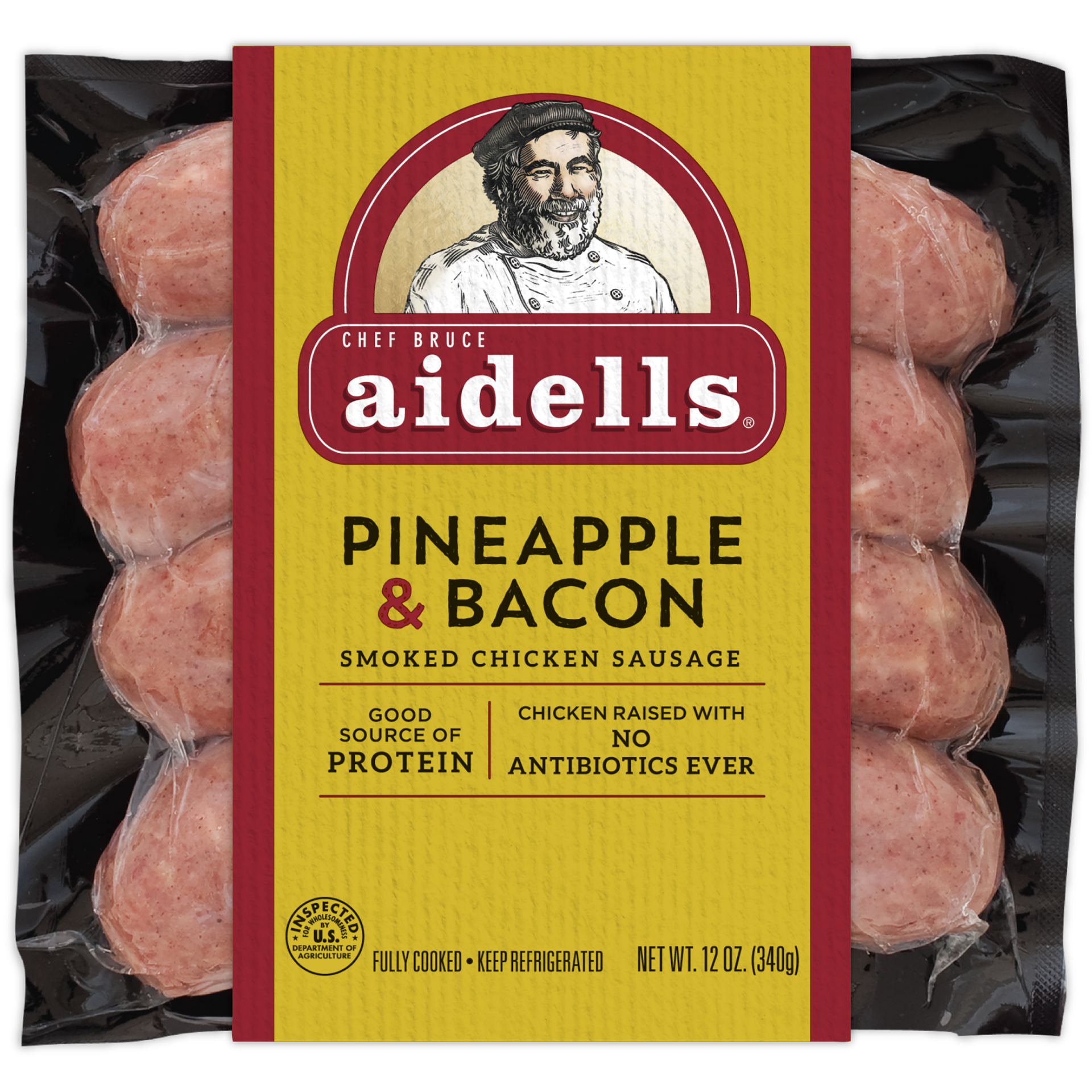 slide 1 of 1, Aidells Smoked Chicken Sausage, Pineapple & Bacon (4 Fully Cooked Links, 12 oz