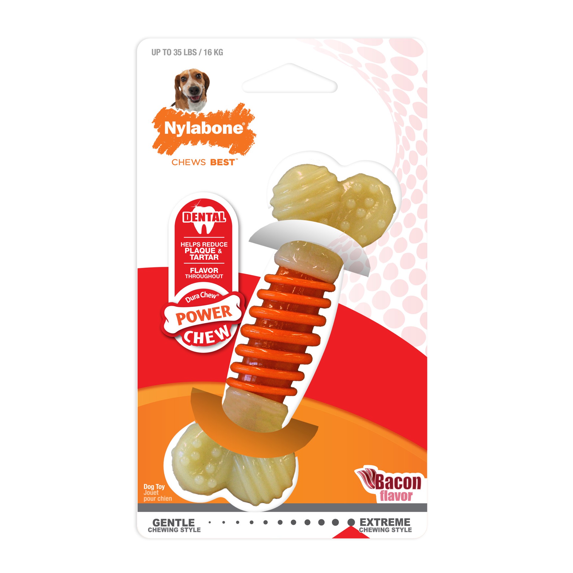 slide 1 of 8, Nylabone PRO Action Dental Power Chew Durable Dog Toy Bacon Medium/Wolf - Up to 35 lbs.(1 Count), 1 ct