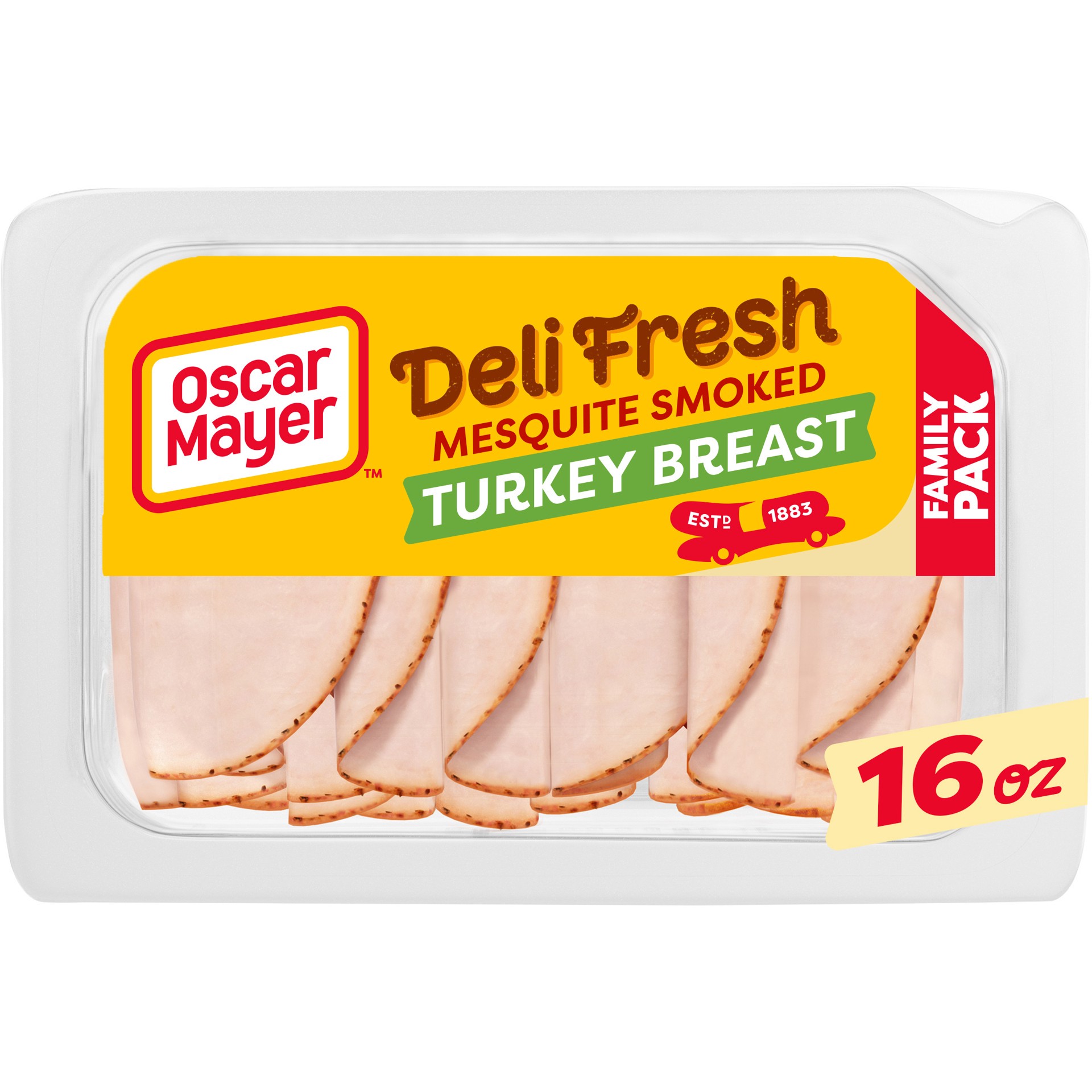 slide 1 of 5, Oscar Mayer Deli Fresh Mesquite Smoked Sliced Turkey Breast Deli Lunch Meat Family Size, 16 oz Package, 16 oz