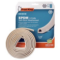 slide 3 of 5, Frost King EPDM Weatherstrip Tape, 3/8" x 1/4" x 17', D-Section/White, 3/8 x 17 ft