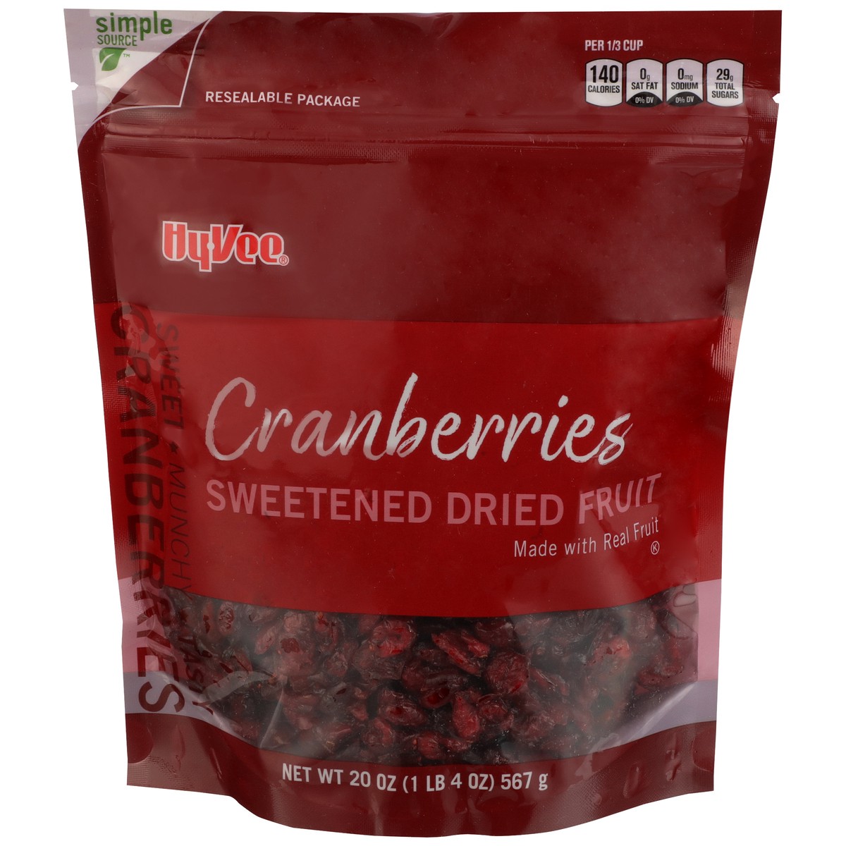 slide 1 of 8, Hy-vee Cranberries Sweetened Dried Fruit, 20 oz