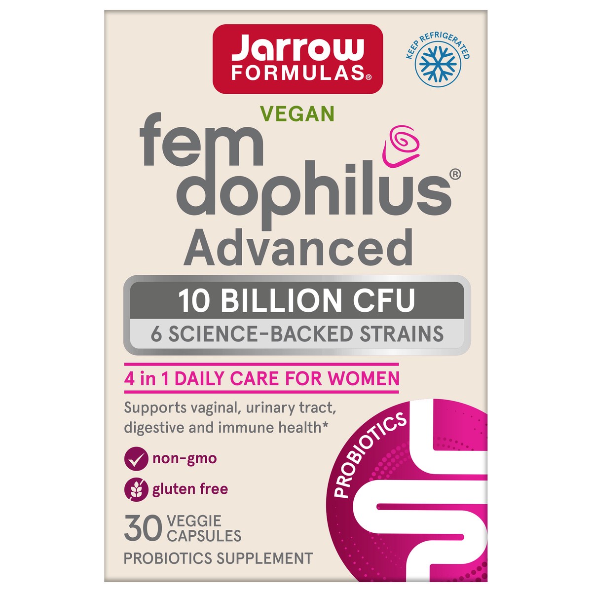 slide 1 of 5, Jarrow Formulas Fem-Dophilus Advanced - Women's Probiotic Supplement - 10 Billion CFU - Supports Vaginal, Urinary Tract & Digestive Health - 2 Clinically Studied Strains - Non-GMO - Gluten Free, 30 ct