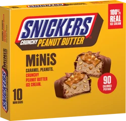 Snickers Ice Cream Minis, Milk Chocolatey, Caramel and Crunchy Peanut Butter Ice Cream Bars, 10 Pack, 9.5 oz