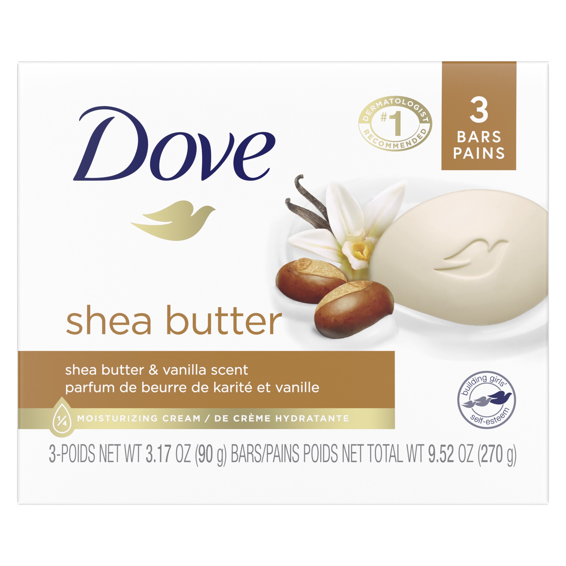 slide 1 of 4, Dove Beauty Bar Gentle Skin Cleanser Shea Butter, 3.17 oz, 3 Bars , 3.17 oz