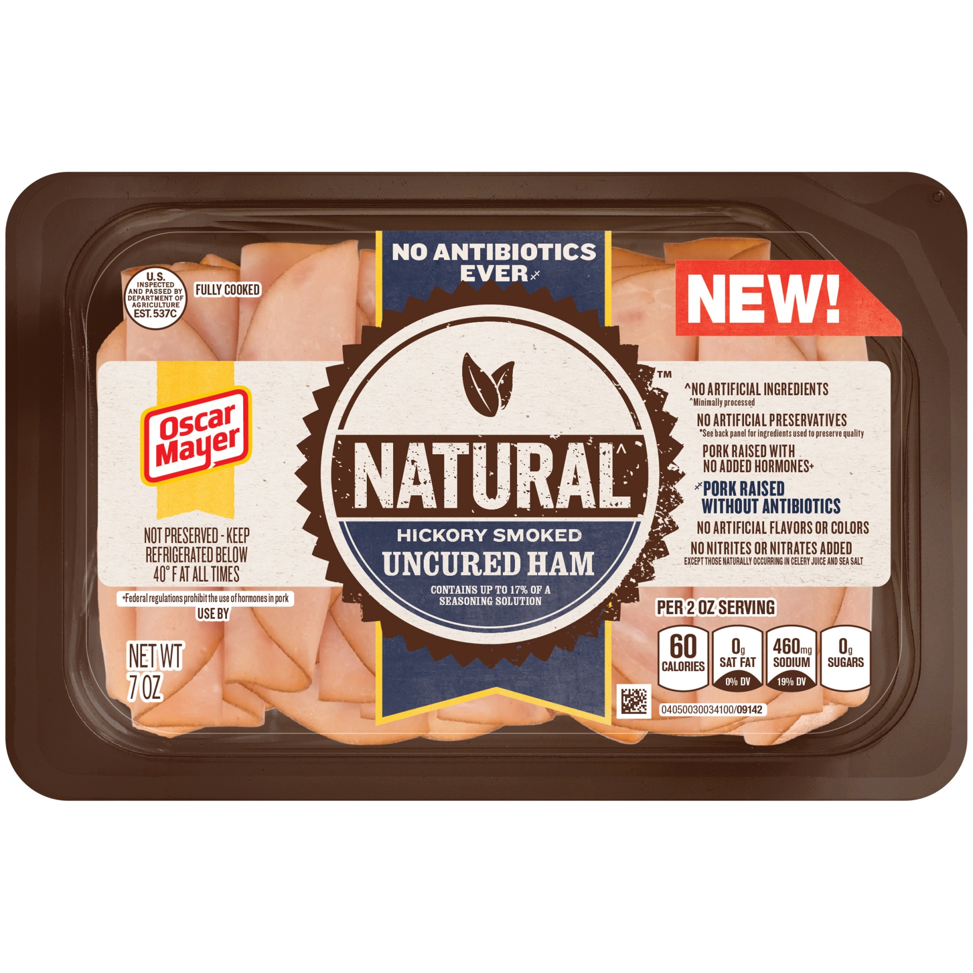slide 2 of 2, Oscar Mayer Natural Hickory Smoked Uncured Ham Sliced Lunch Meat Tray, 7 oz