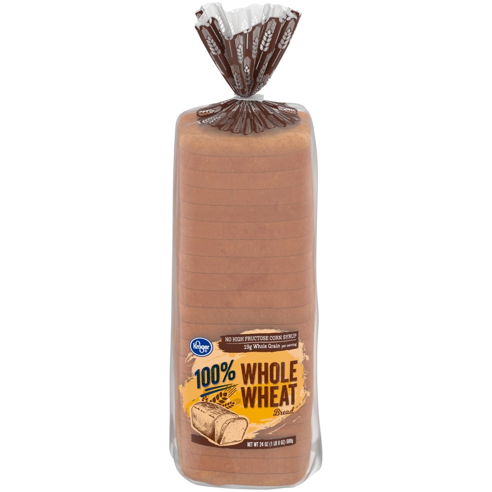 slide 1 of 1, Kroger Round Top 100% Whole Wheat Bread, 24 oz