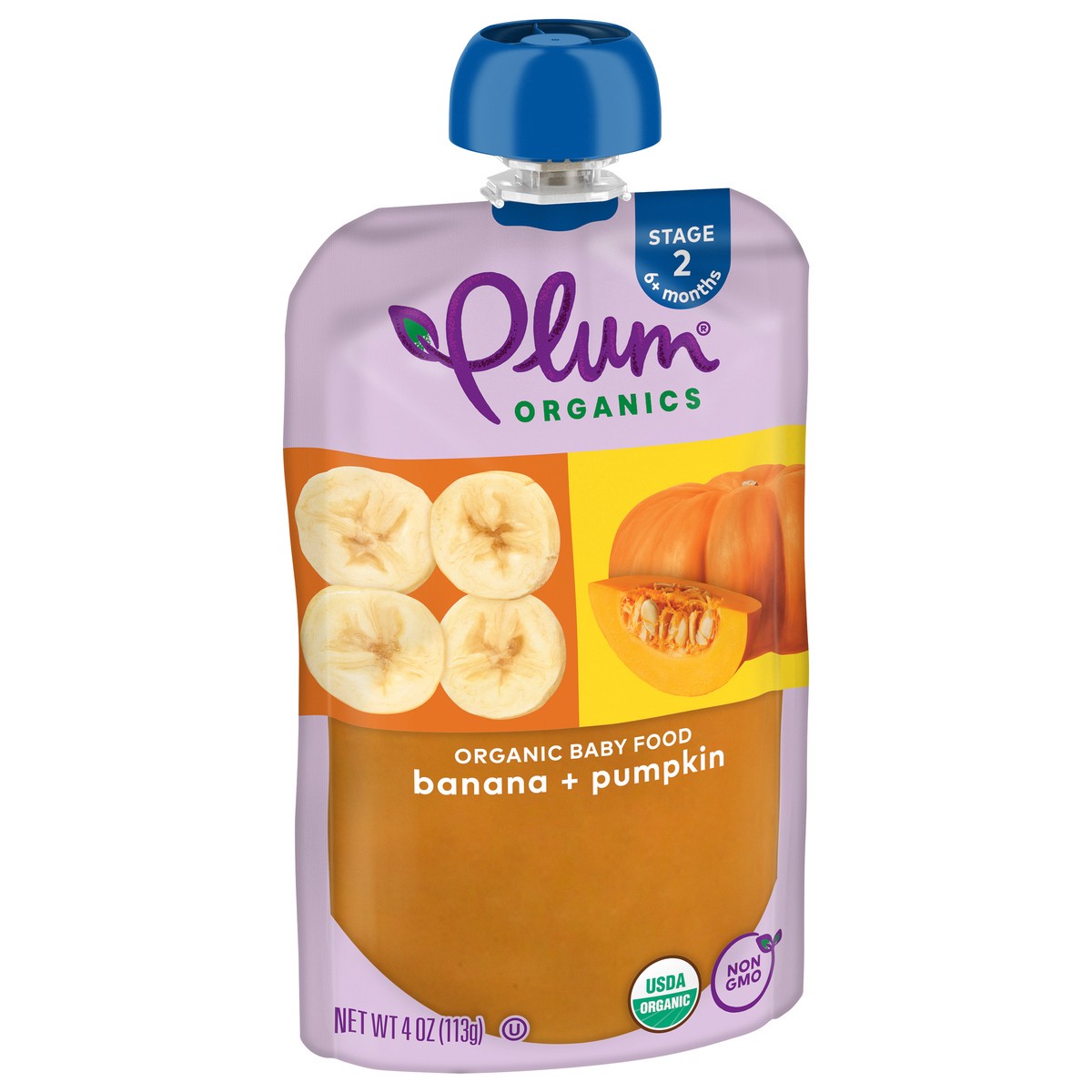 slide 3 of 9, Plum Organics Stage 2 Organic Baby Food Banana + Pumpkin 4oz Pouch, 4 oz