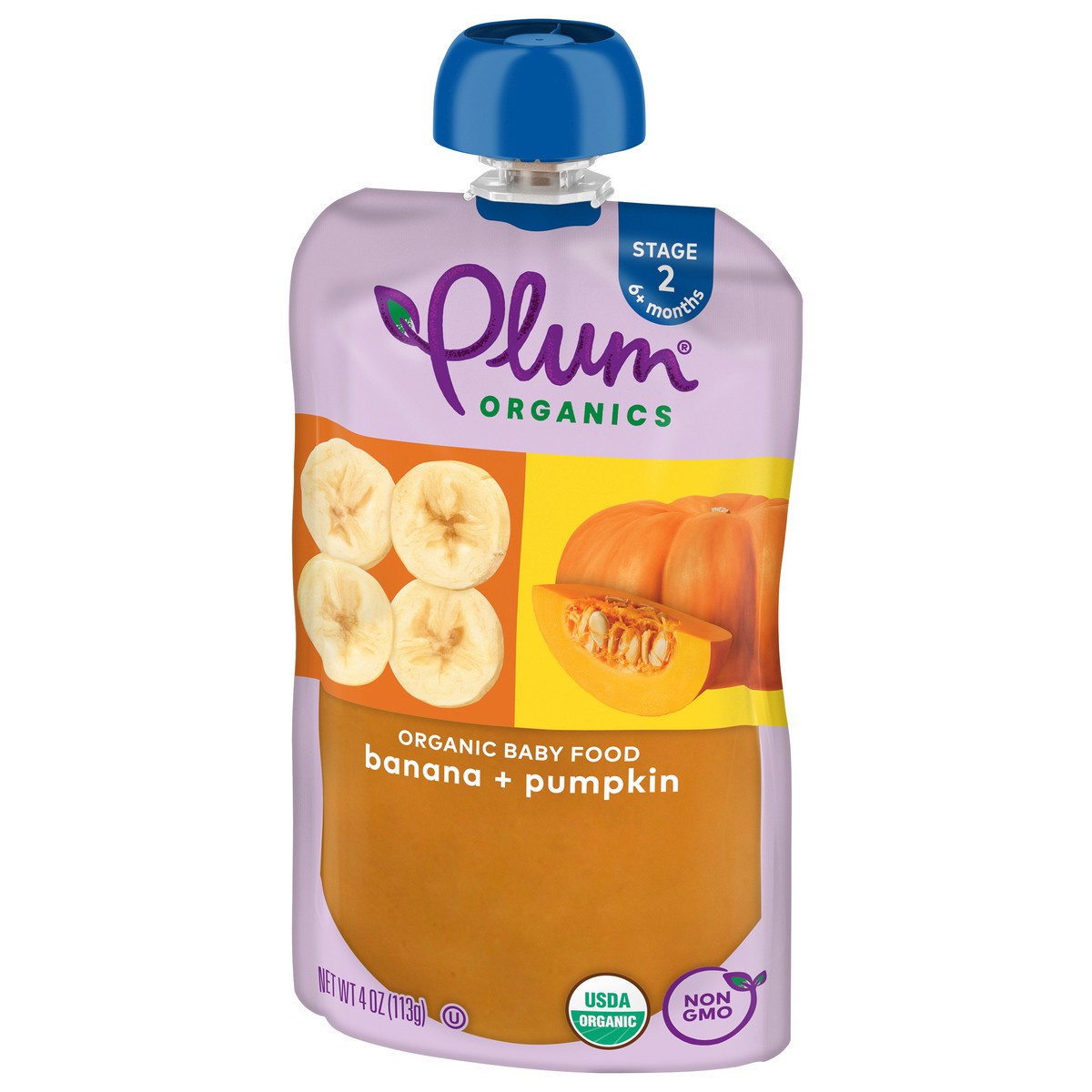 slide 9 of 9, Plum Organics Stage 2 Organic Baby Food Banana + Pumpkin 4oz Pouch, 4 oz