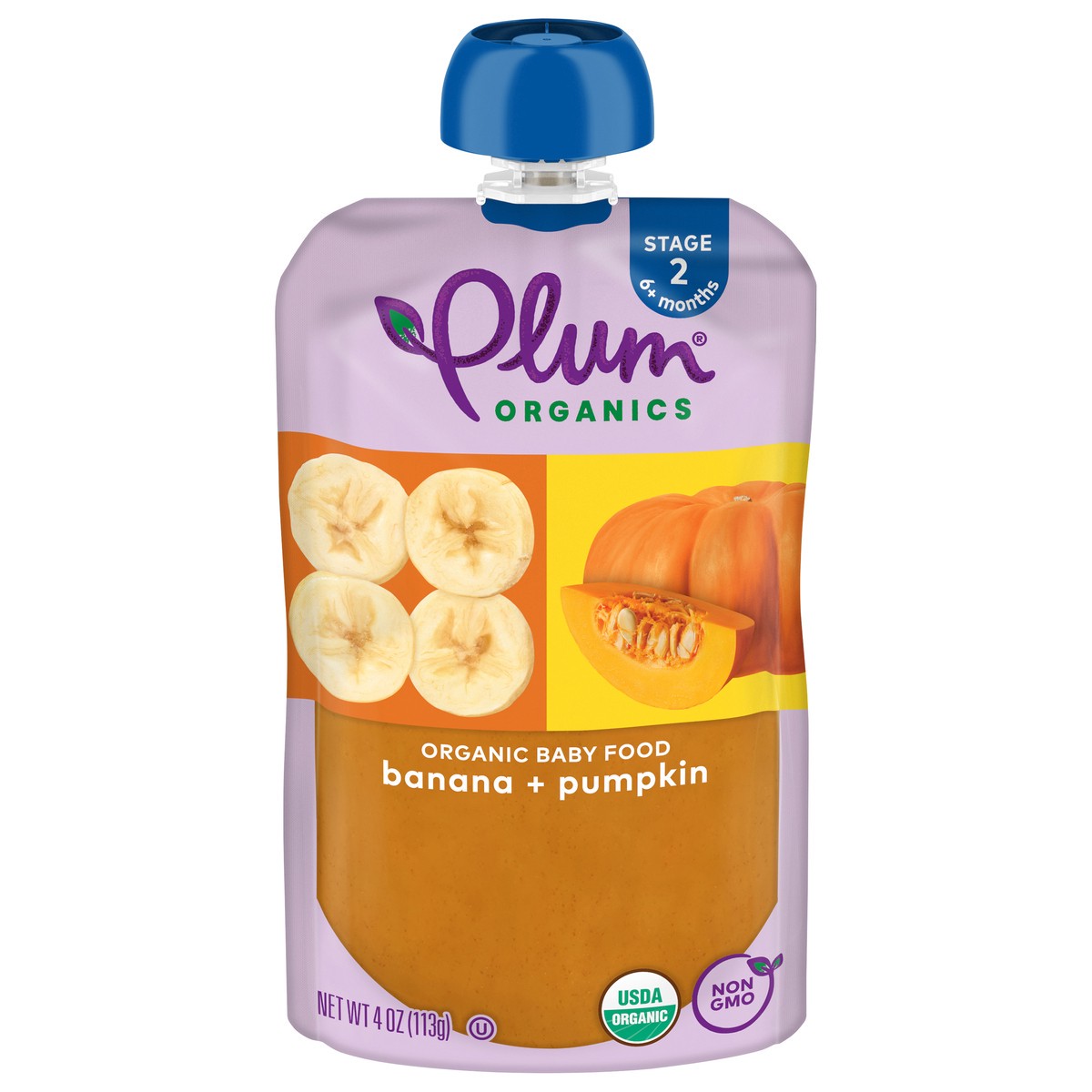 slide 1 of 9, Plum Organics Stage 2 Organic Baby Food Banana + Pumpkin 4oz Pouch, 4 oz