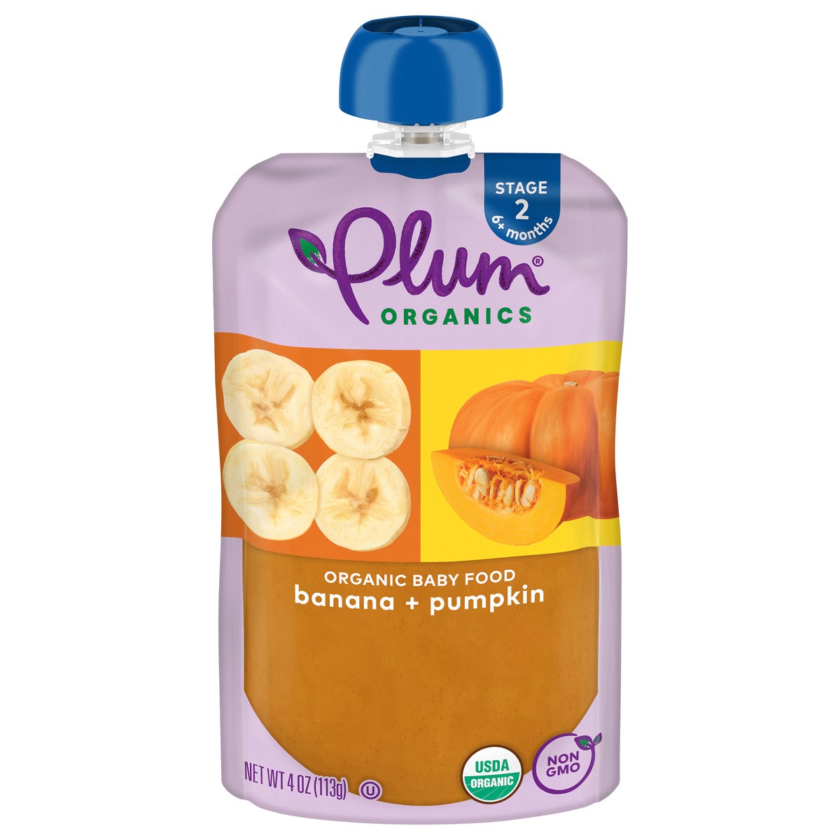 slide 1 of 9, Plum Organics Stage 2 Organic Baby Food Banana + Pumpkin 4oz Pouch, 4 oz