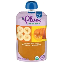 Plum Organics Stage 2 Organic Baby Food Banana + Pumpkin 4oz Pouch
