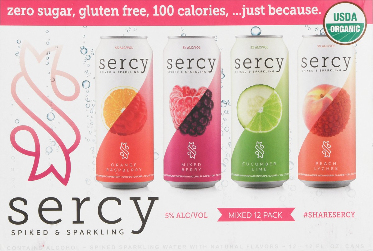 slide 13 of 13, Sercy Spiked & Sparkling Orange Raspberry, Mixed Berry, Cucumber Lime, Peach Lychee Beer 12 - 12 fl oz, 12 ct