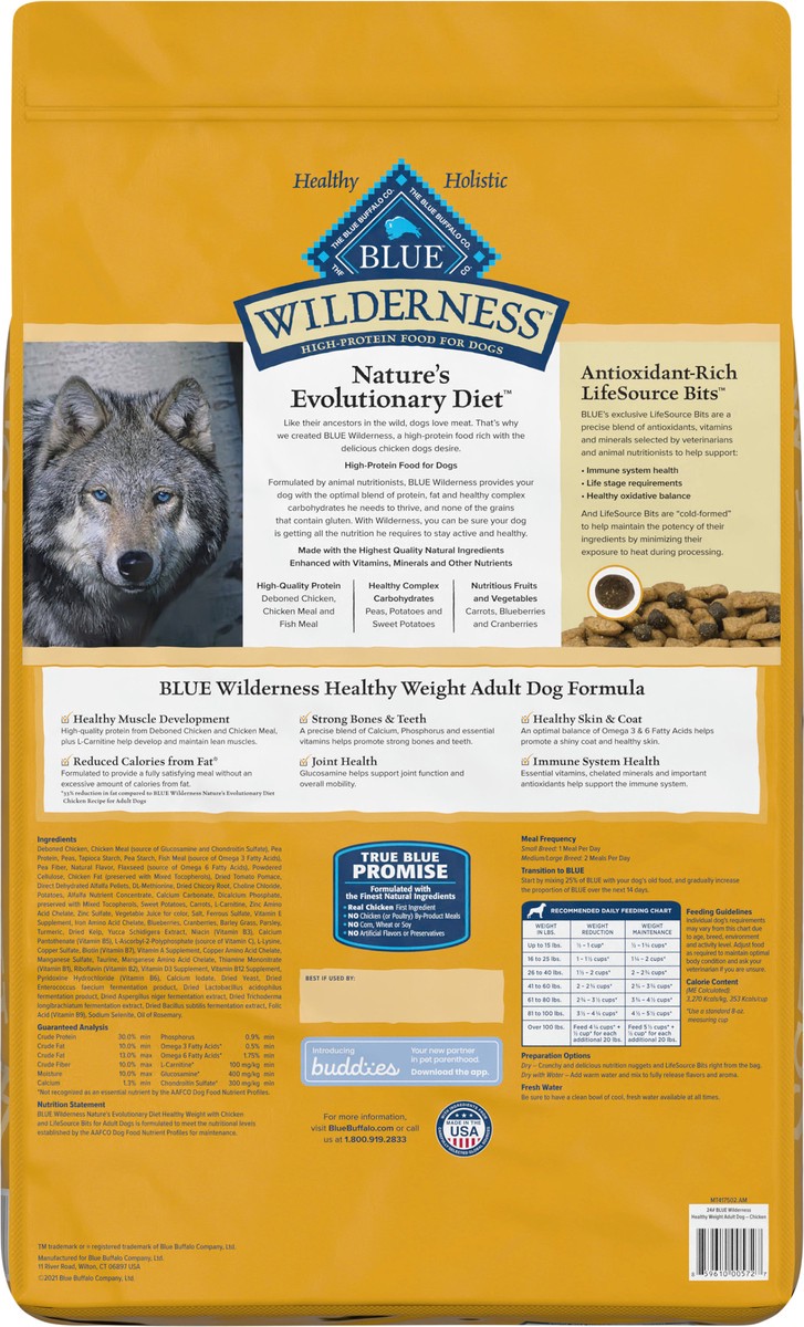 slide 7 of 12, Blue Buffalo Wilderness High Protein, Natural Adult Healthy Weight Dry Dog Food, Chicken 24-lb, 24 lb