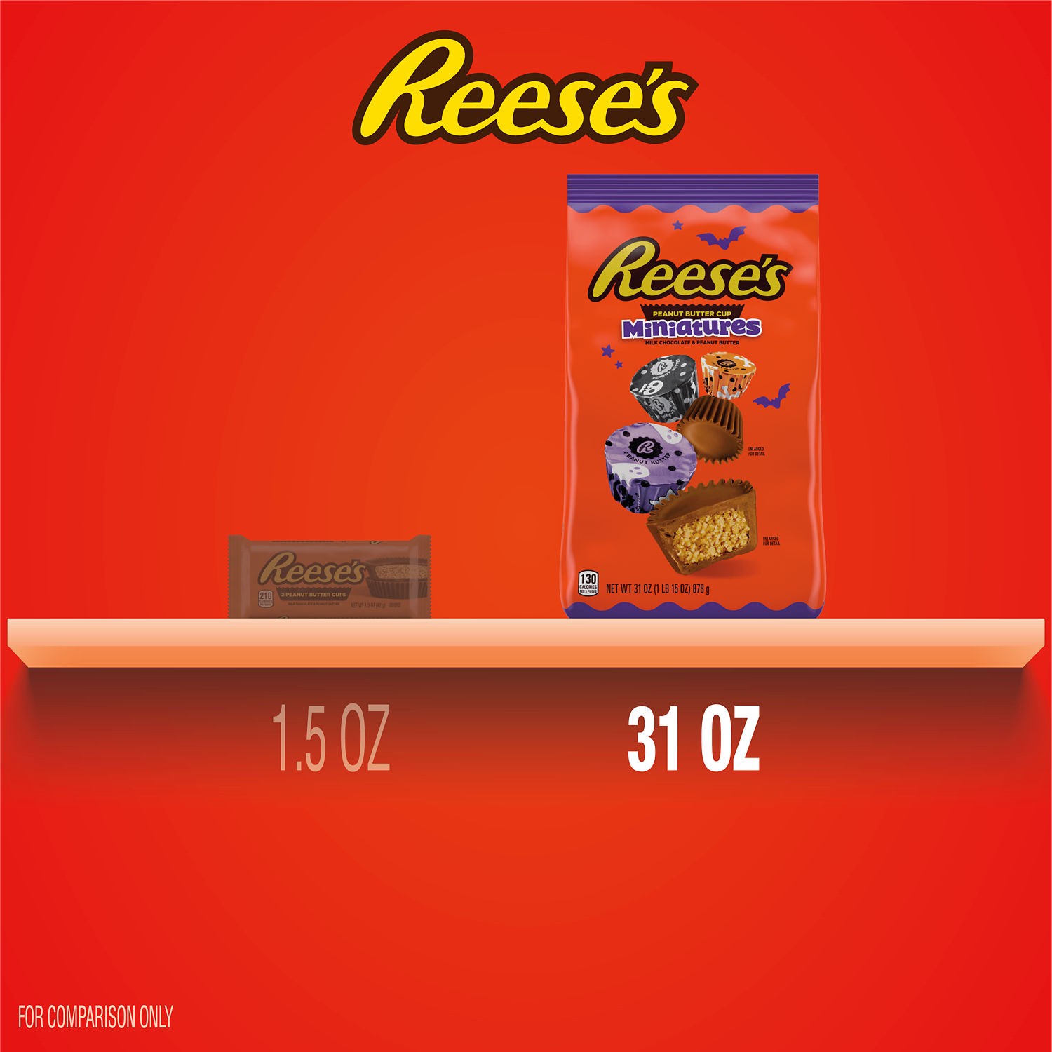 slide 5 of 8, Reese's Miniatures Milk Chocolate Peanut Butter Cups, Halloween Candy Bag, 31 oz, 31 oz