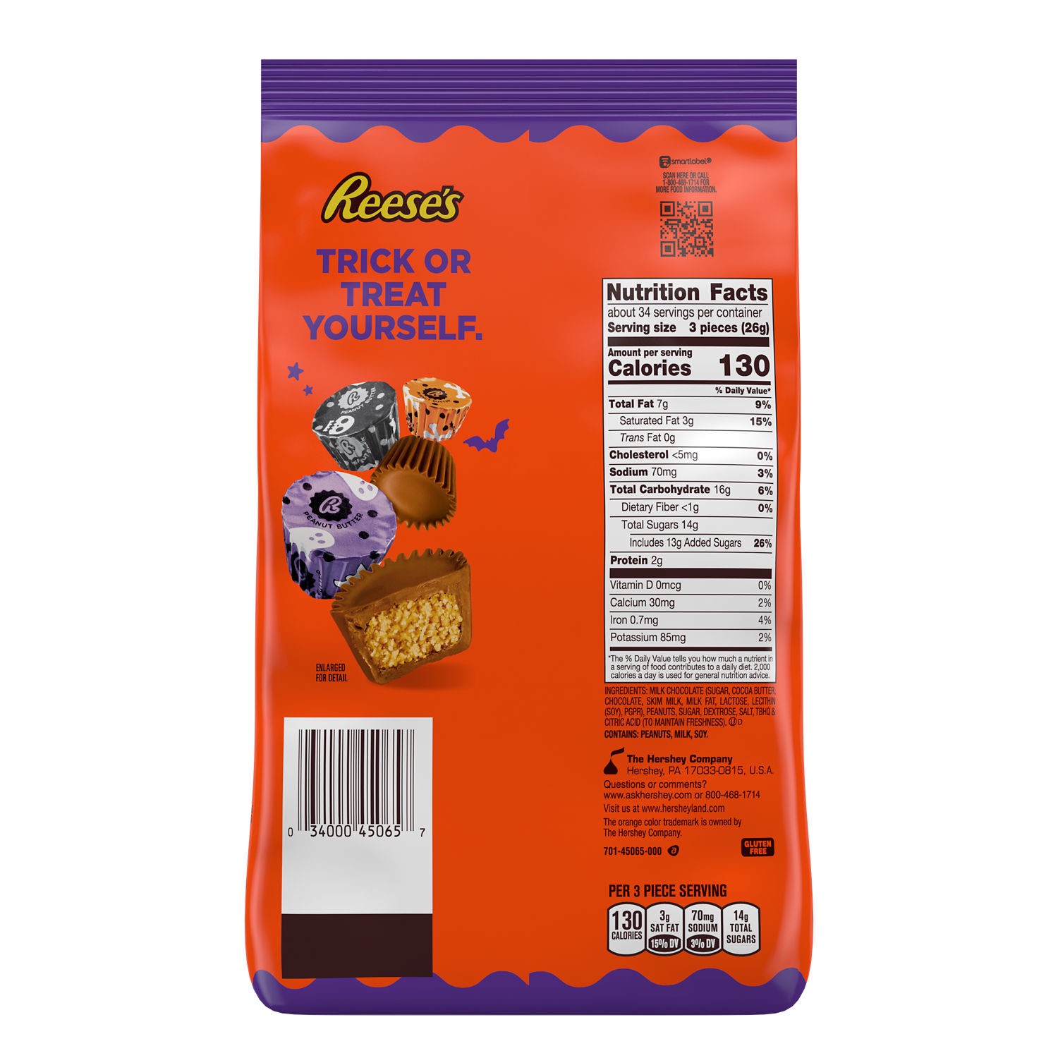 slide 3 of 8, Reese's Miniatures Milk Chocolate Peanut Butter Cups, Halloween Candy Bag, 31 oz, 31 oz