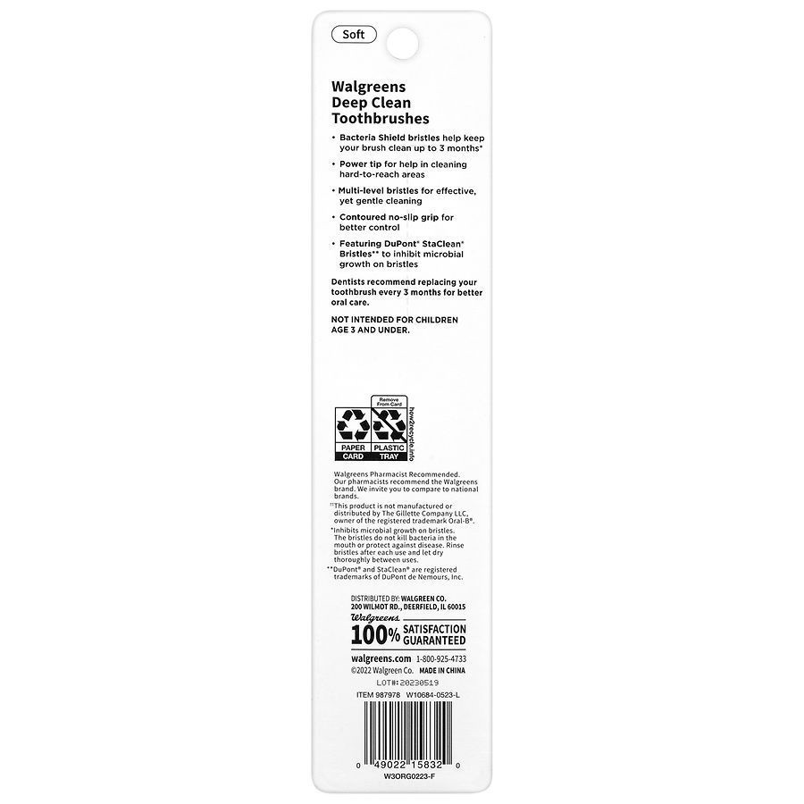 slide 2 of 3, Walgreens Deep Clean Bacteria Guard Toothbrushes, Soft, 2 ct