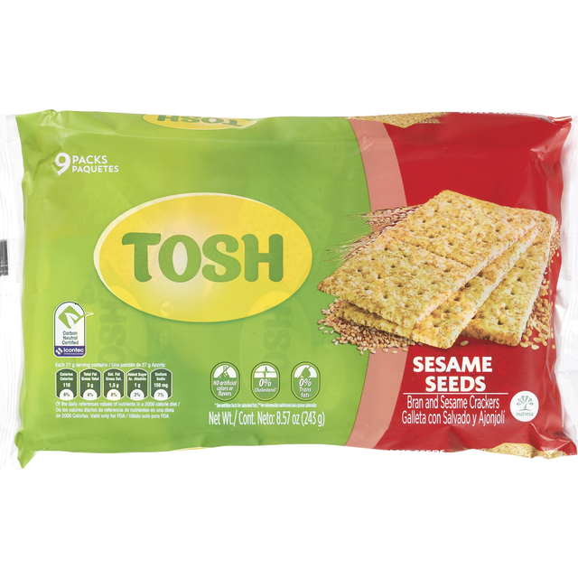 slide 1 of 1, Tosh Galletas Ajonjoli (Sesame Crackers) 9-0.952Oz Packets, 8.5 oz