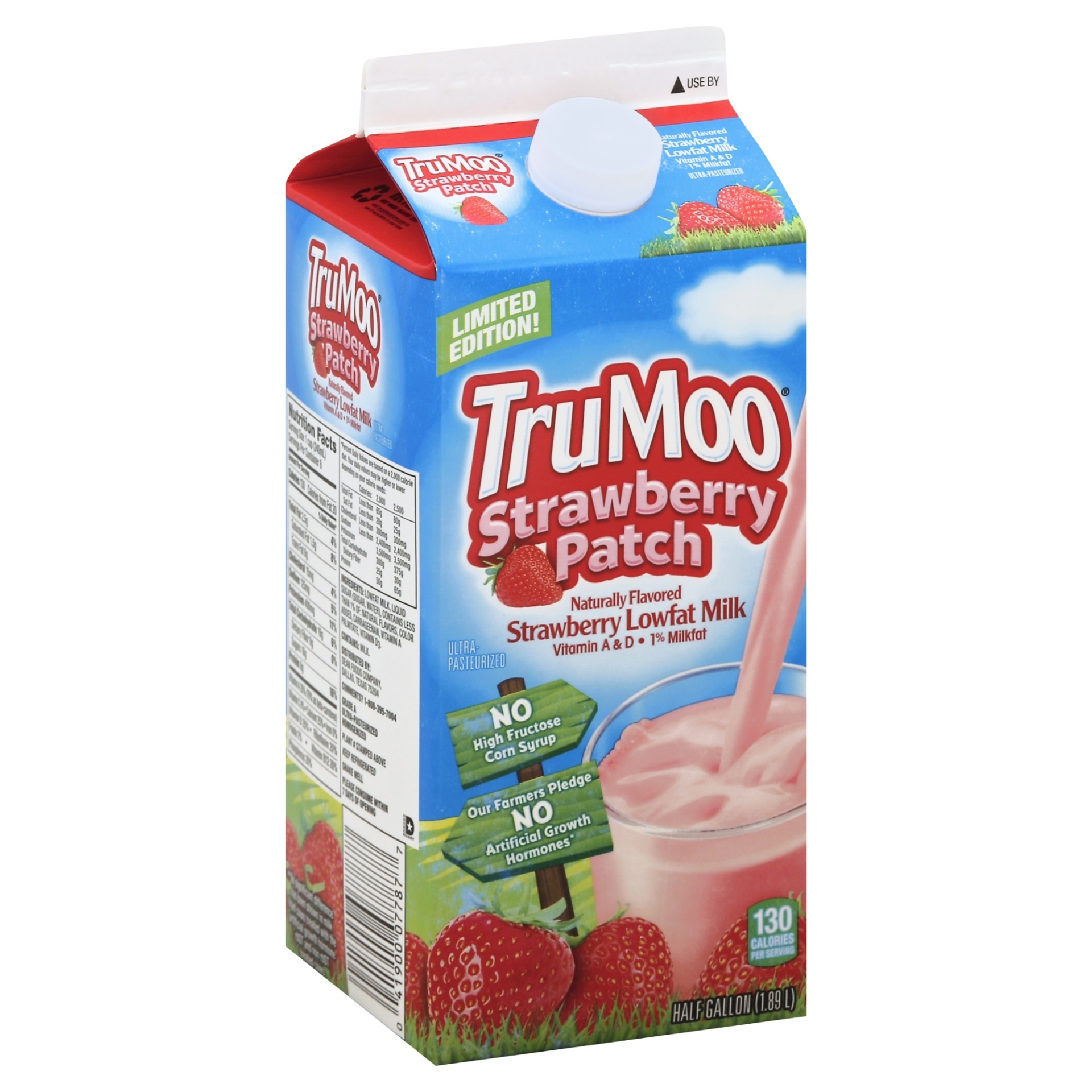 slide 1 of 1, TruMoo Strawberry Patch Milk, Lowfat, Strawberry, 1% Milkfat, 1/2 gal