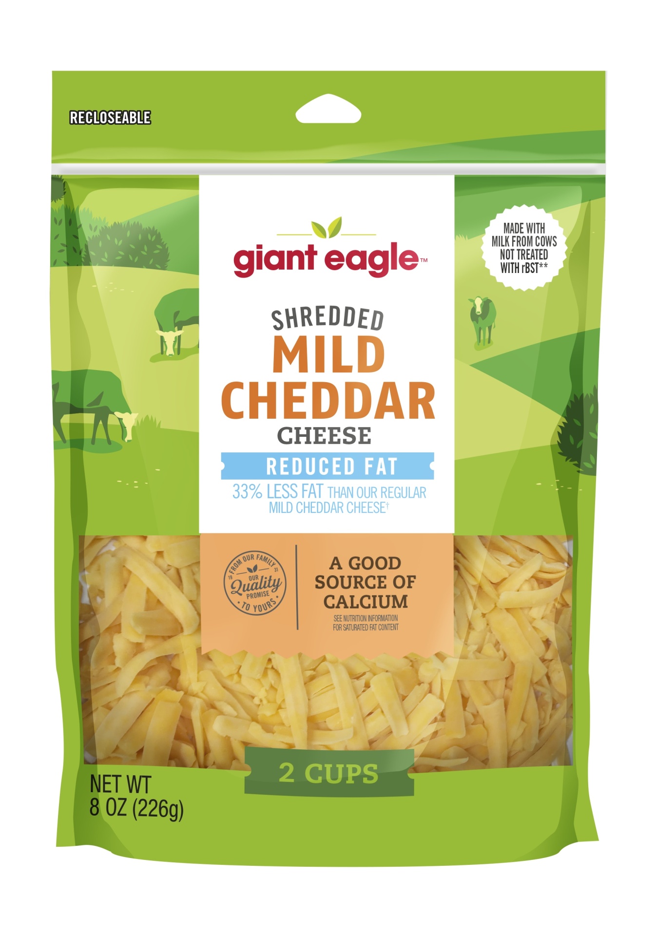 slide 1 of 1, Giant Eagle Reduced Fat Shredded Mild Cheddar Cheese, 8 oz