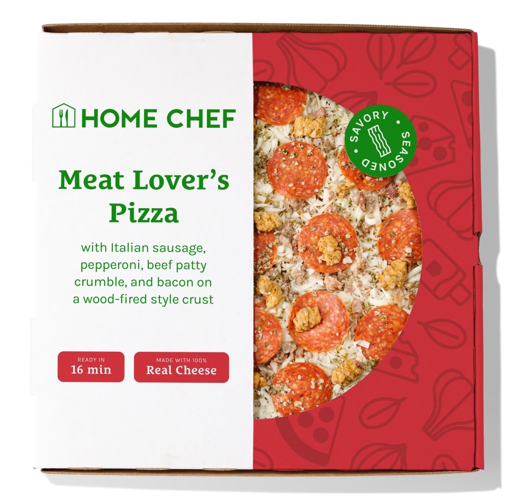 slide 1 of 1, Home Chef Oven Ready Entree Meat Lovers Pizza, 24 oz