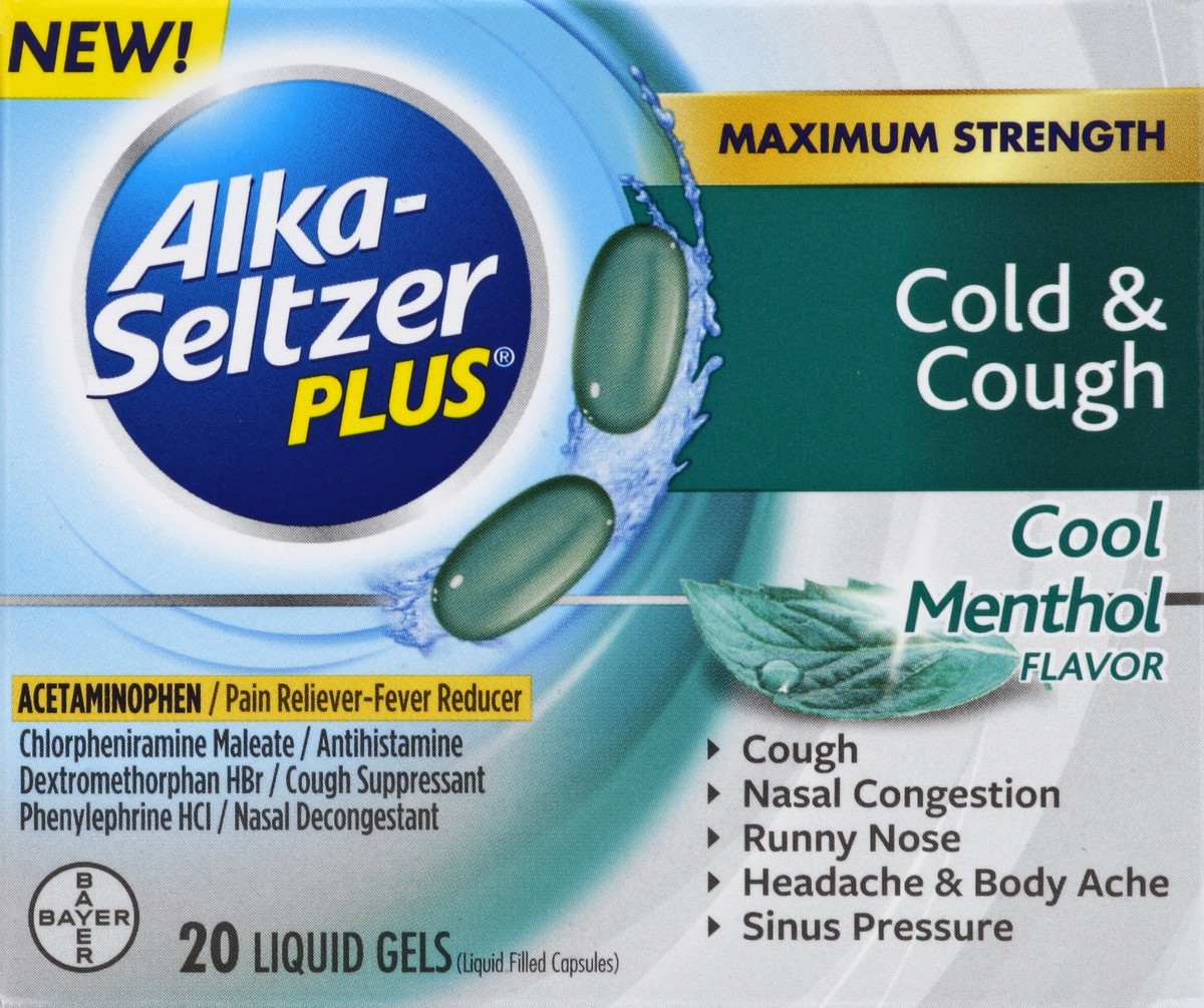 slide 5 of 6, Alka-Seltzer Plus Maximum Strength Cold Cough Cool Menthol Flavor Liquid Gels, 20 ct