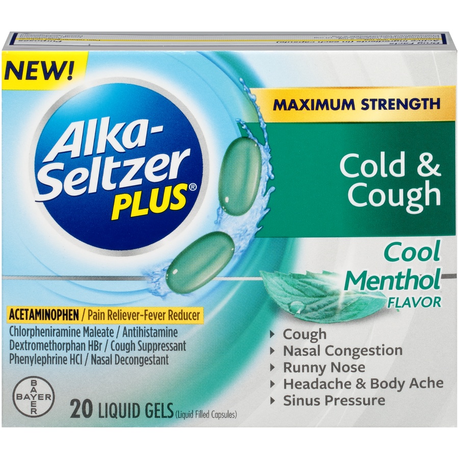 slide 1 of 3, Alka-Seltzer Plus Maximum Strength Cold Cough Cool Menthol Flavor Liquid Gels, 20 ct