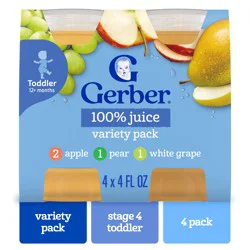 Gerber Fruit Juice Variety Pack, 4 fl oz Bottles, 4 Count