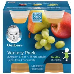 Gerber Toddler (12+ Months) Apple/Pear/White Grape Juices from Concentrate Variety Pack 4 - 4 fl oz Bottles