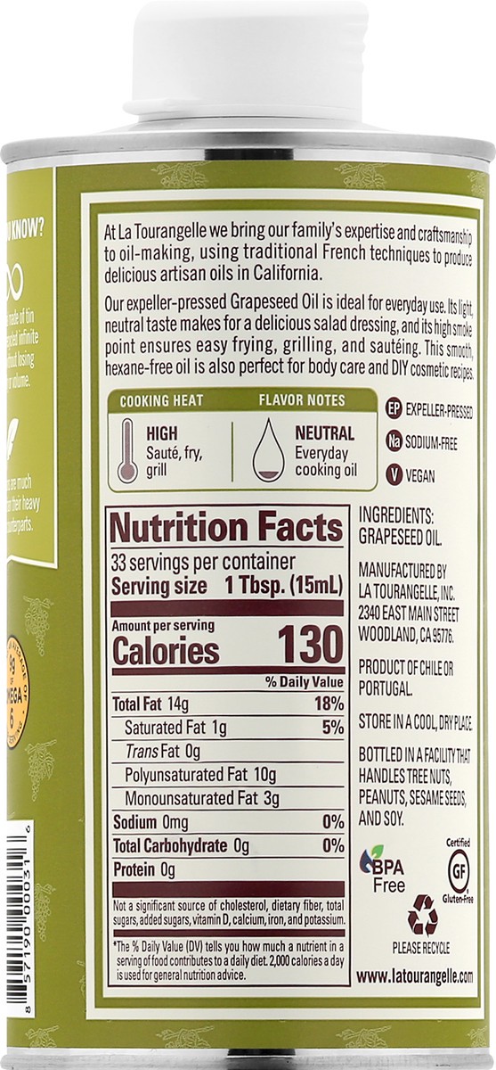 slide 10 of 13, La Tourangelle Expeller-Pressed Grapeseed Oil 16.9 oz, 16.9 fl oz