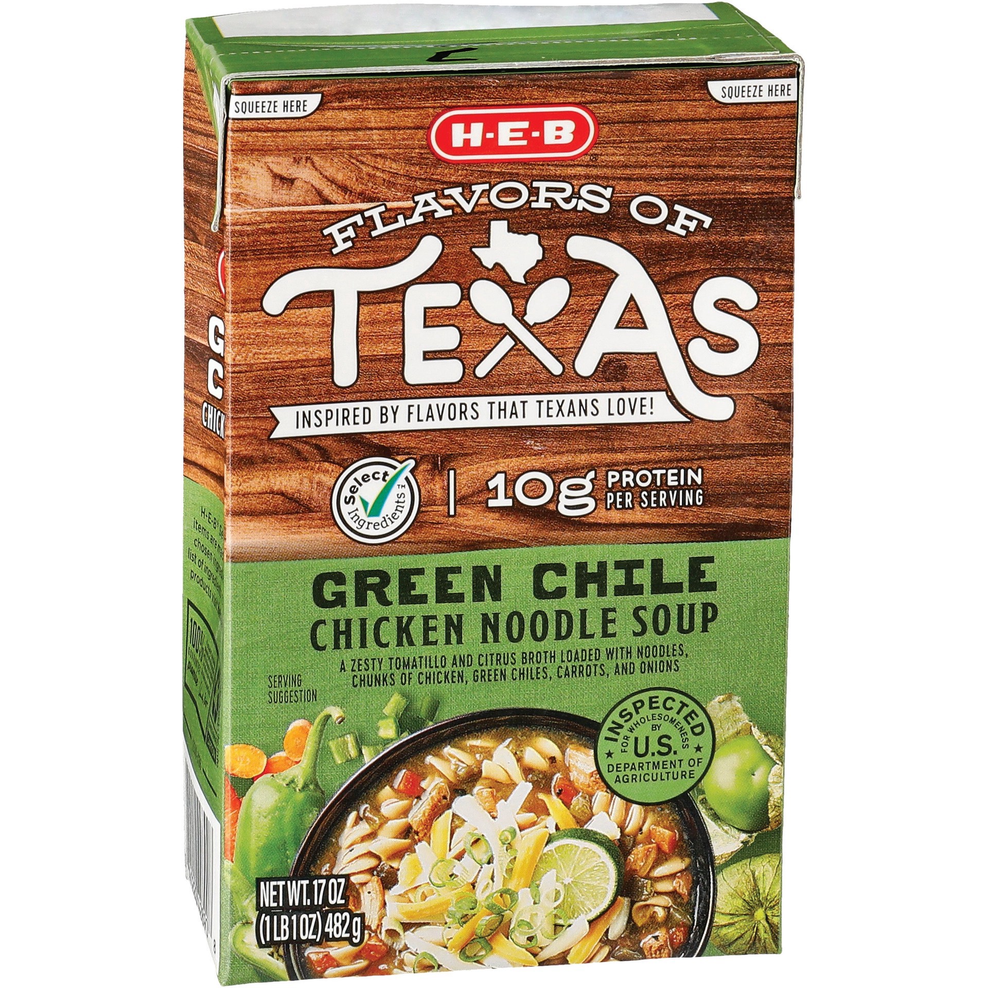 slide 1 of 1, H-E-B Green Chile Chicken Noodle Soup, 17 oz