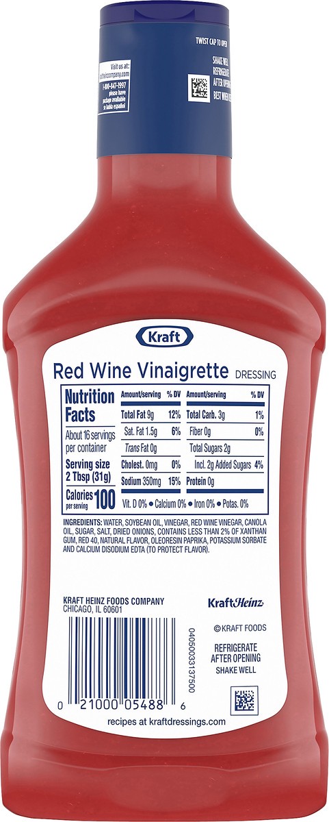 slide 8 of 9, Kraft Red Wine Vinaigrette Salad Dressing, 16 fl oz Bottle, 16 fl oz