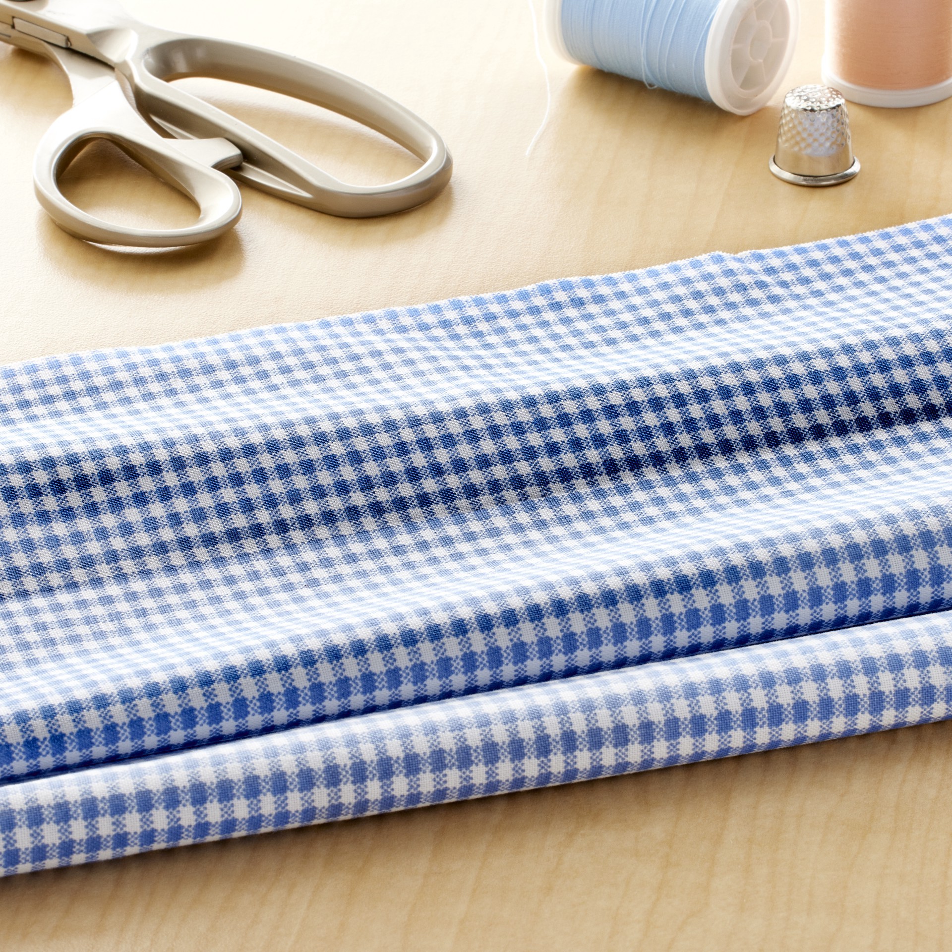 slide 2 of 4, Blue & White Plaid Cotton Fabric By Loops & Threads, 18 in x 21 in