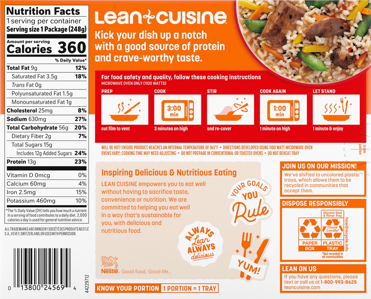 slide 8 of 9, Lean Cuisine Frozen Meal Korean-Style Beef and Vegetables, Protein Kick Microwave Meal, Microwave Beef Dinner, Frozen Dinner for One, 8.75 oz