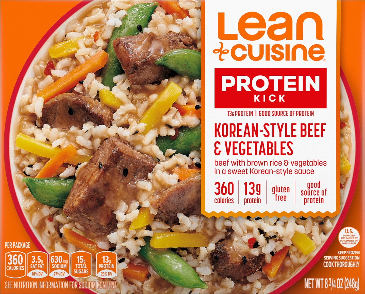 slide 3 of 9, Lean Cuisine Frozen Meal Korean-Style Beef and Vegetables, Protein Kick Microwave Meal, Microwave Beef Dinner, Frozen Dinner for One, 8.75 oz