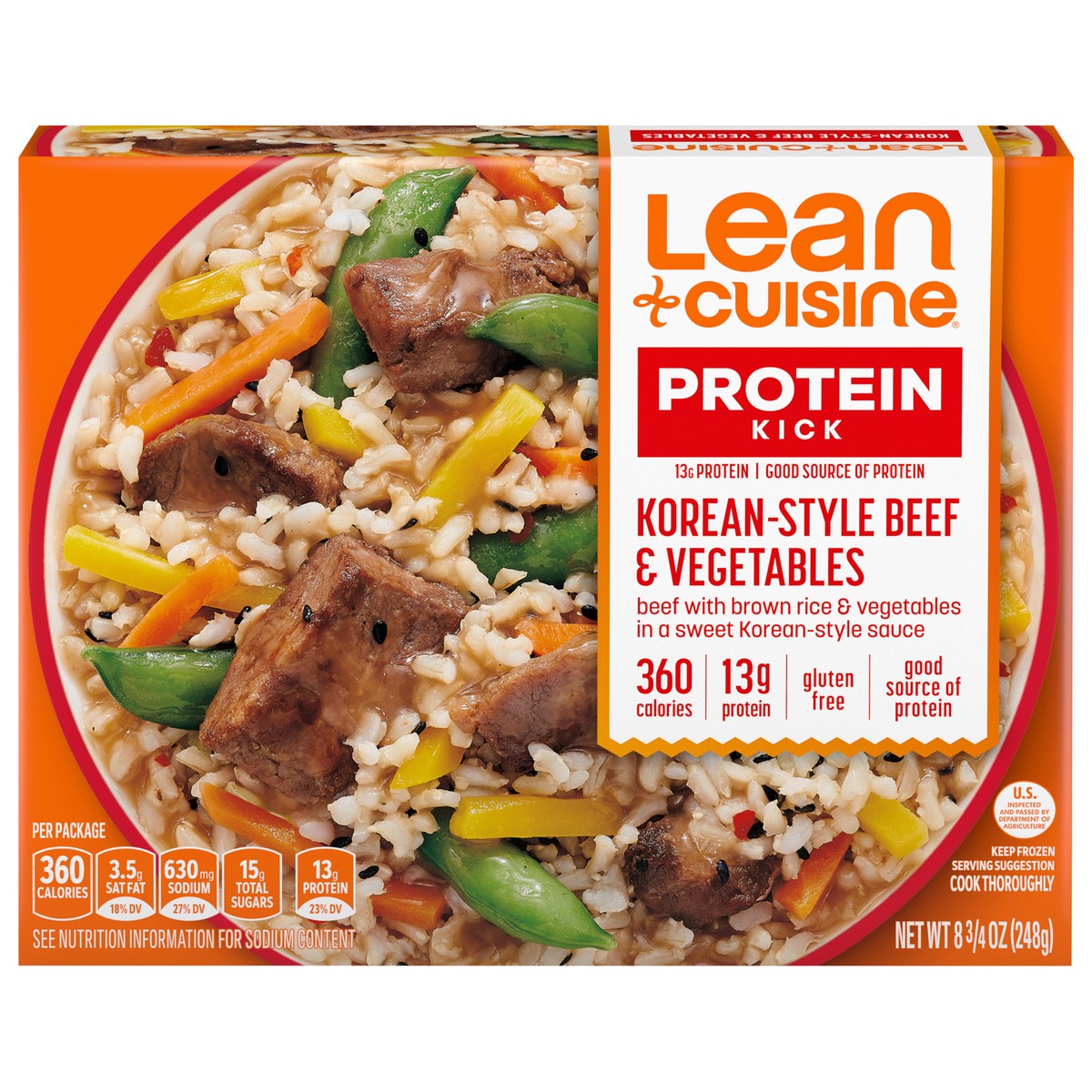 slide 1 of 9, Lean Cuisine Frozen Meal Korean-Style Beef and Vegetables, Protein Kick Microwave Meal, Microwave Beef Dinner, Frozen Dinner for One, 8.75 oz