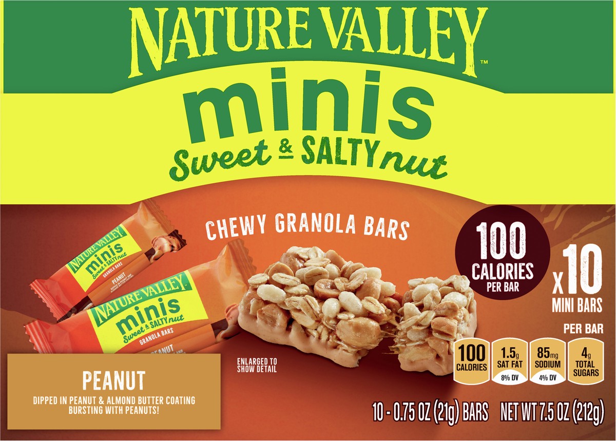 slide 6 of 9, Nature Valley Mini Granola Bars, Sweet and Salty Nut, Peanut, 0.7 oz, 10 ct, 10 ct; 0.75 oz