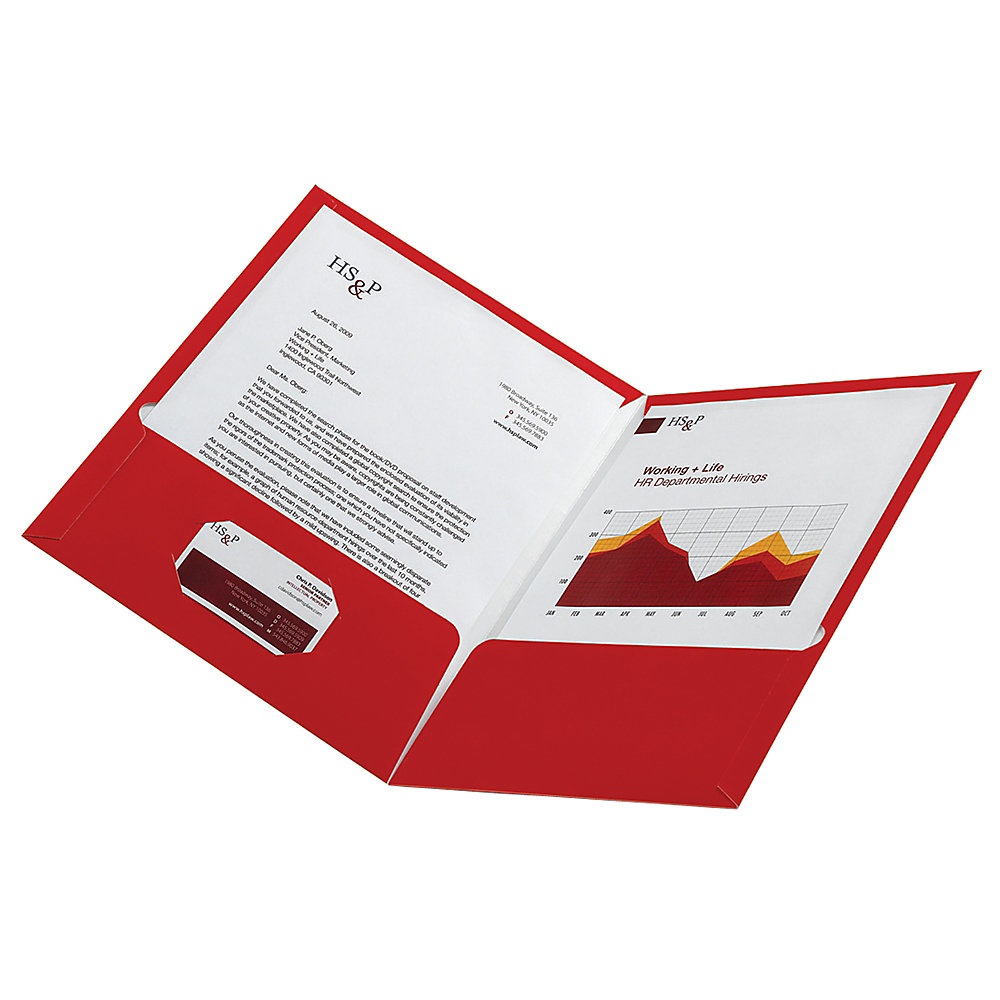 slide 1 of 1, Office Depot Brand Laminated Twin-Pocket Portfolios, Red, Pack Of 10, 10 ct