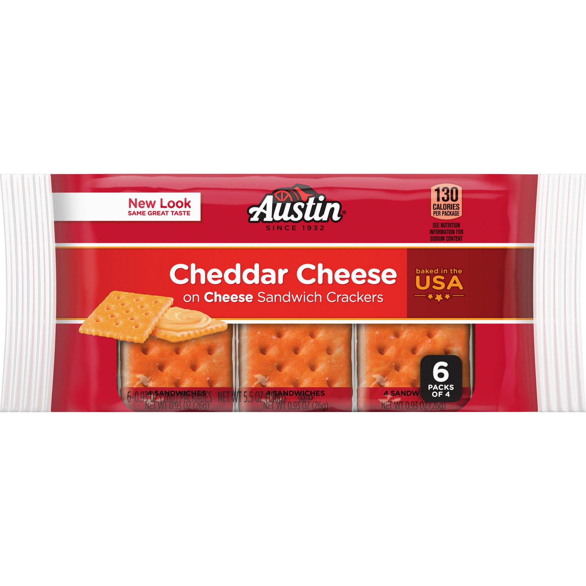 slide 1 of 5, Austin Sandwich Crackers, Cheddar Cheese on Cheese, 5.5 oz, 6 Count, 5.5 oz