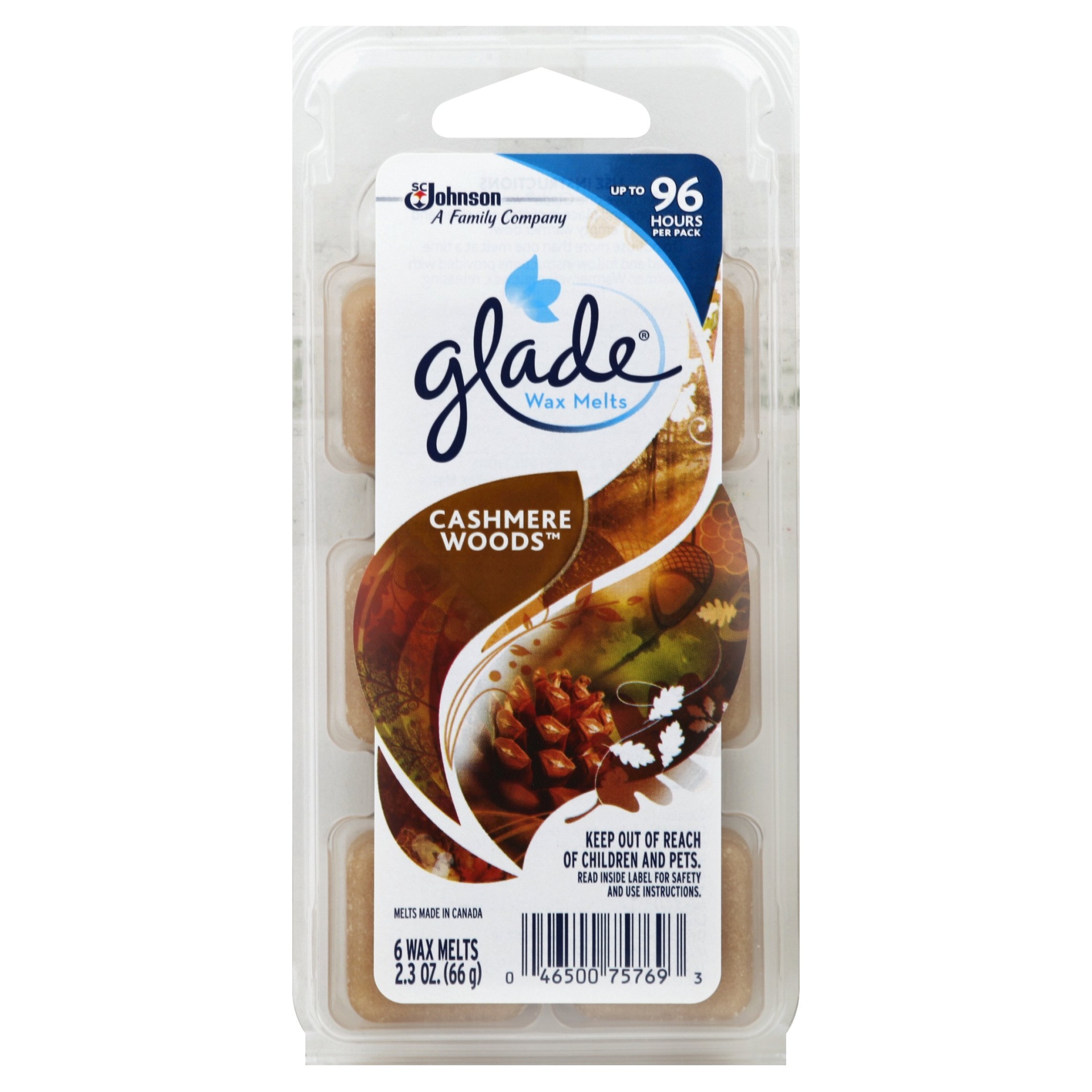 slide 1 of 2, Glade Wax Melts Air Freshener Refill Cashmere Woods, 6 ct; 2.3 oz