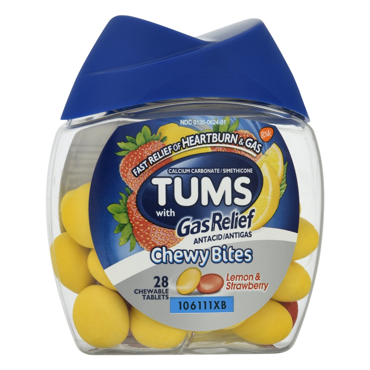 slide 2 of 9, Tums Chewable Tablets Lemon & Strawberry Gas Relief 28.0 ea, 28 ct