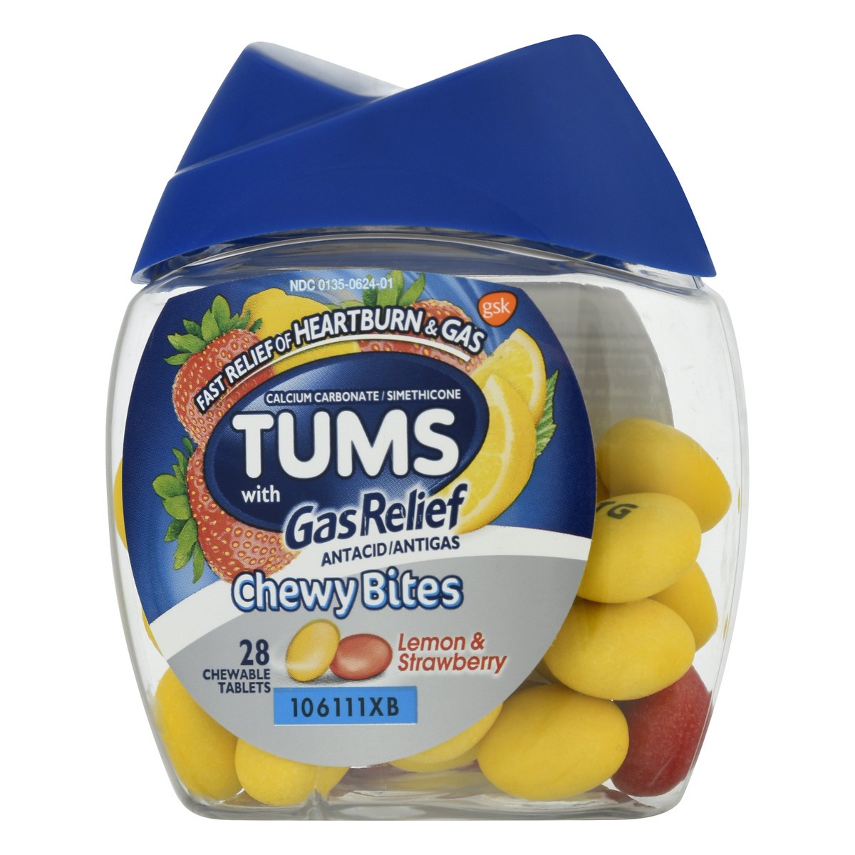 slide 3 of 9, Tums Chewable Tablets Lemon & Strawberry Gas Relief 28.0 ea, 28 ct
