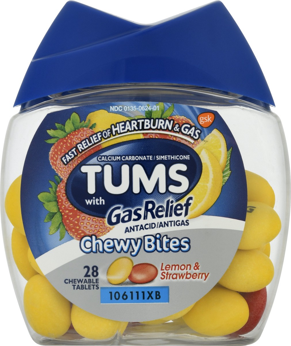 slide 6 of 9, Tums Chewable Tablets Lemon & Strawberry Gas Relief 28.0 ea, 28 ct