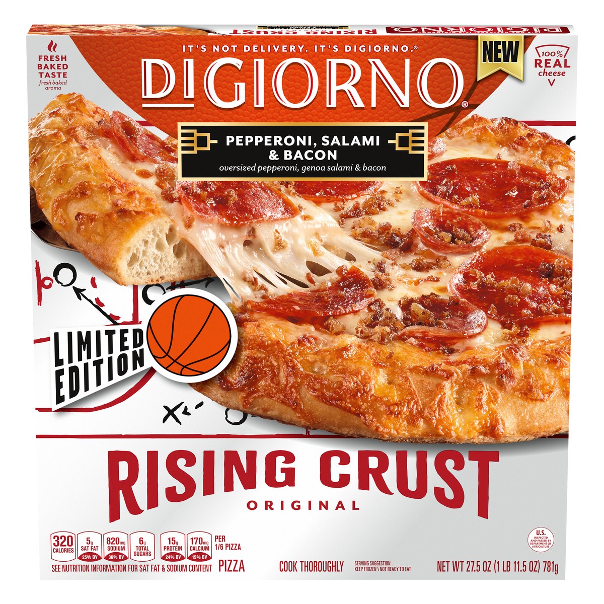 slide 1 of 10, Digiorno Limited Game Day Edition Rising Crust Bacon Blitz Pizza, 27.5 oz