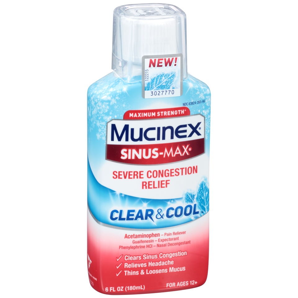 slide 1 of 1, Mucinex Sinus Max Severe Congestion Relief - Clear & Cool, 6 fl oz