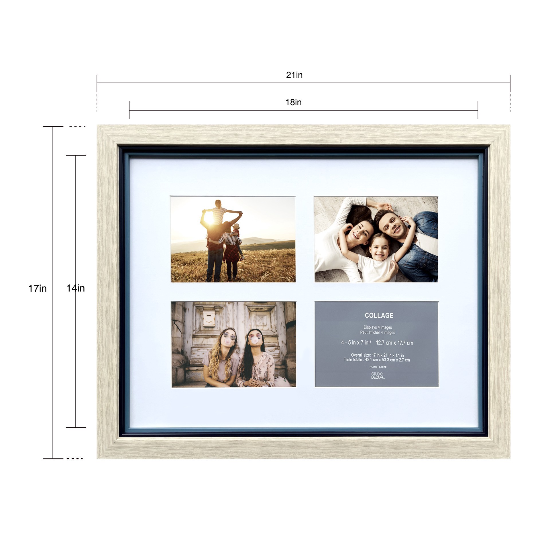 slide 4 of 5, 4 Opening 5" X 7" Natural Tan & Navy Collage Frame With Mat By Studio Decor, 5 in x 7 in
