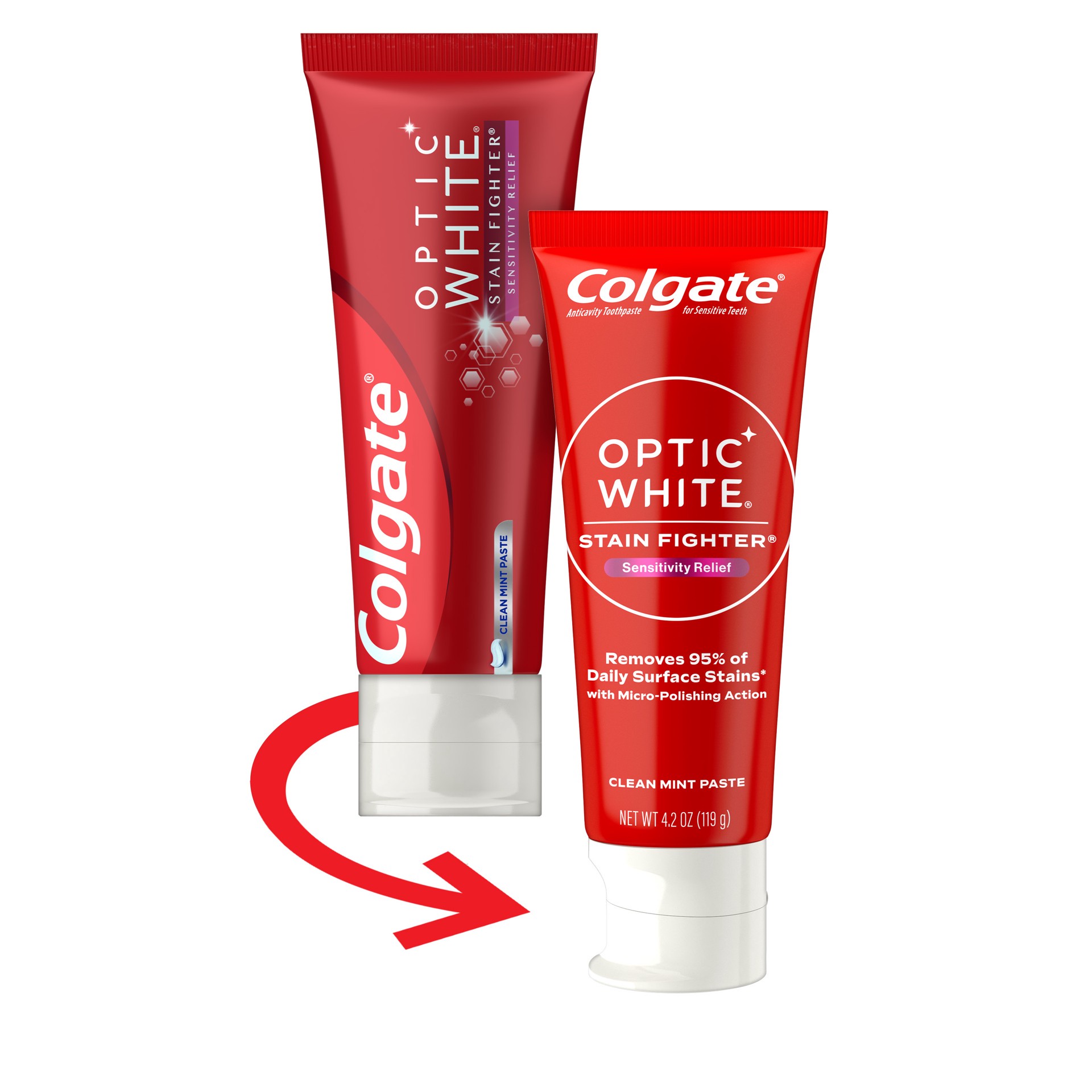 slide 1 of 7, Colgate Optic White Stain Fighter Whitening Toothpaste with Sensitivity Relief, Clean Mint, 4.2 Oz Tube, 4.2 oz