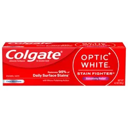 Colgate Optic White Stain Fighter Sensitivity Relief Whitening Toothpaste, Clean Mint Paste