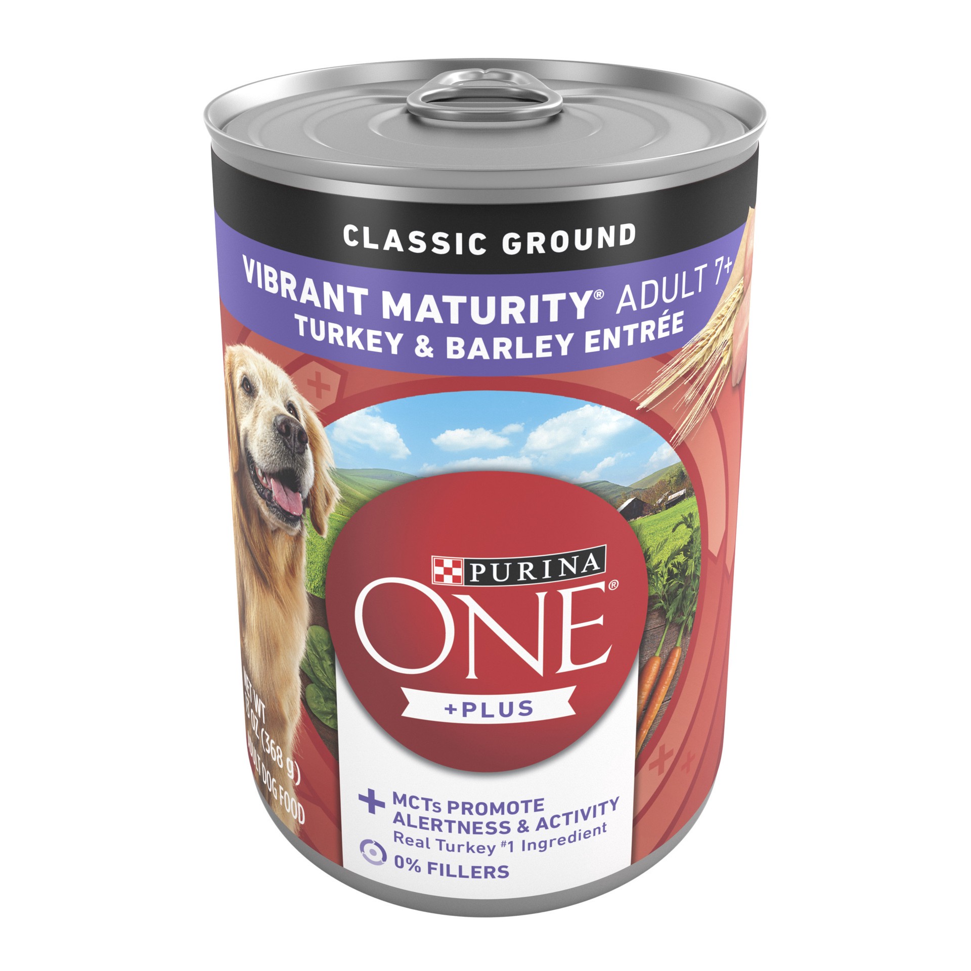 slide 1 of 8, ONE Purina ONE Plus Classic Ground Vibrant Maturity Adult 7 Plus Turkey And Barley Entree Senior Dog Food, 13 oz